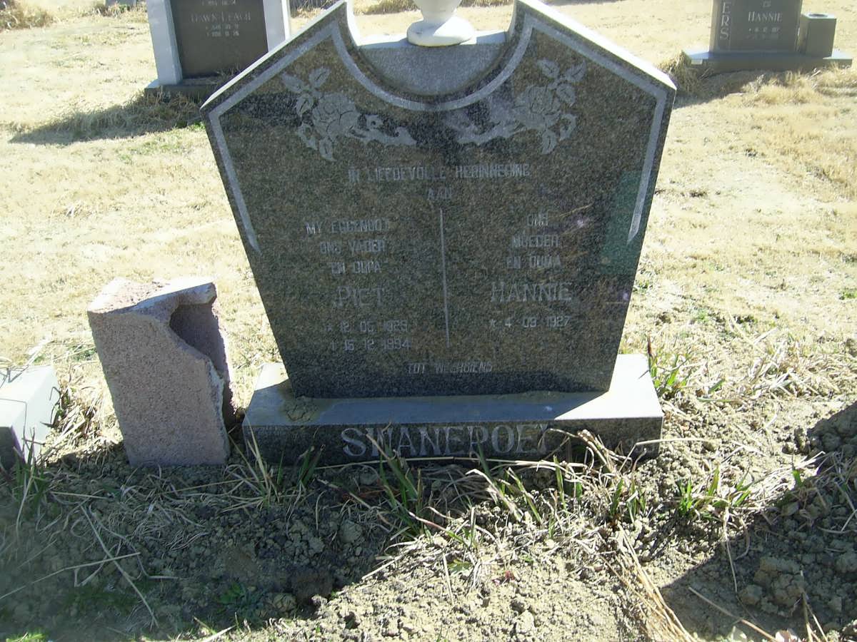 SWANEPOEL Piet 1929-1994 &amp; Hannie 1927-