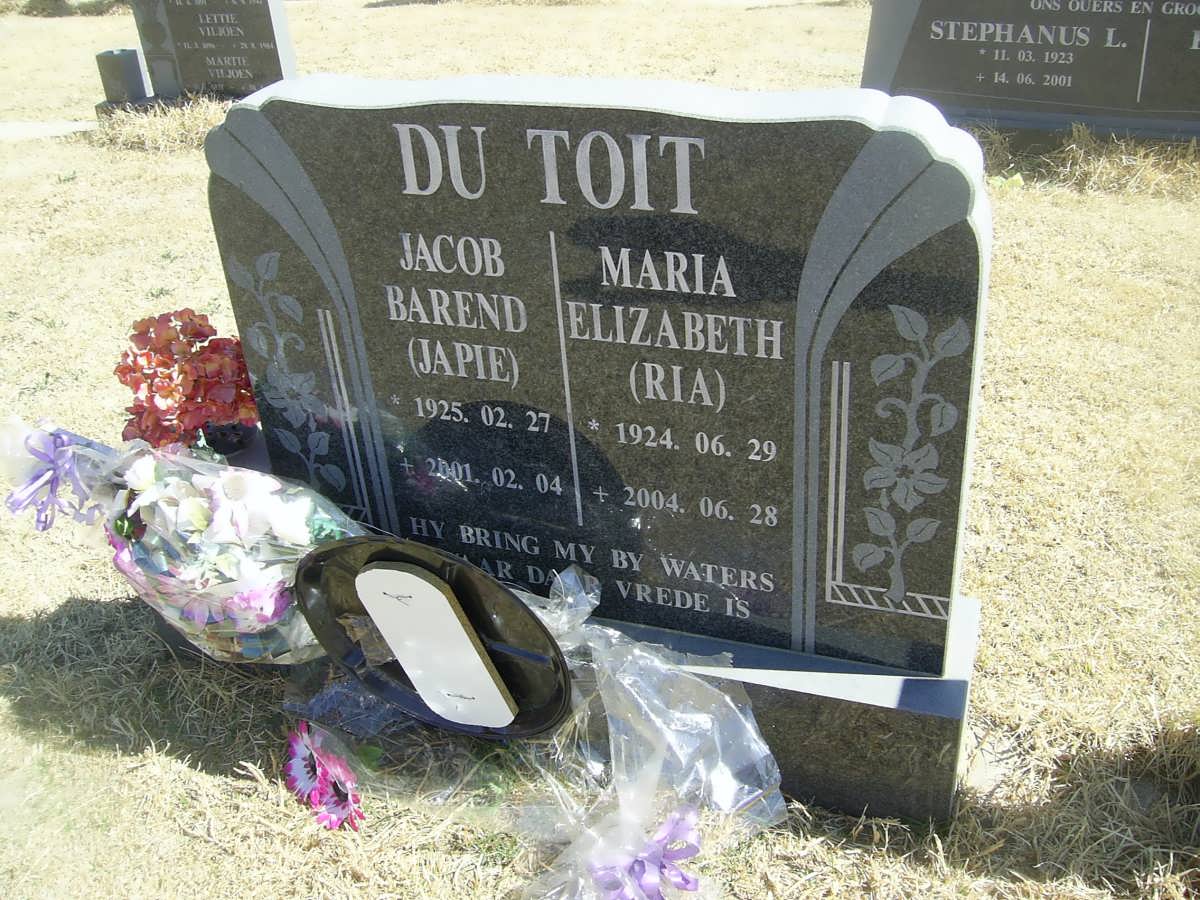 TOIT Jacob Barend, du 1925-2001 &amp; Maria Elizabeth 1924-2004