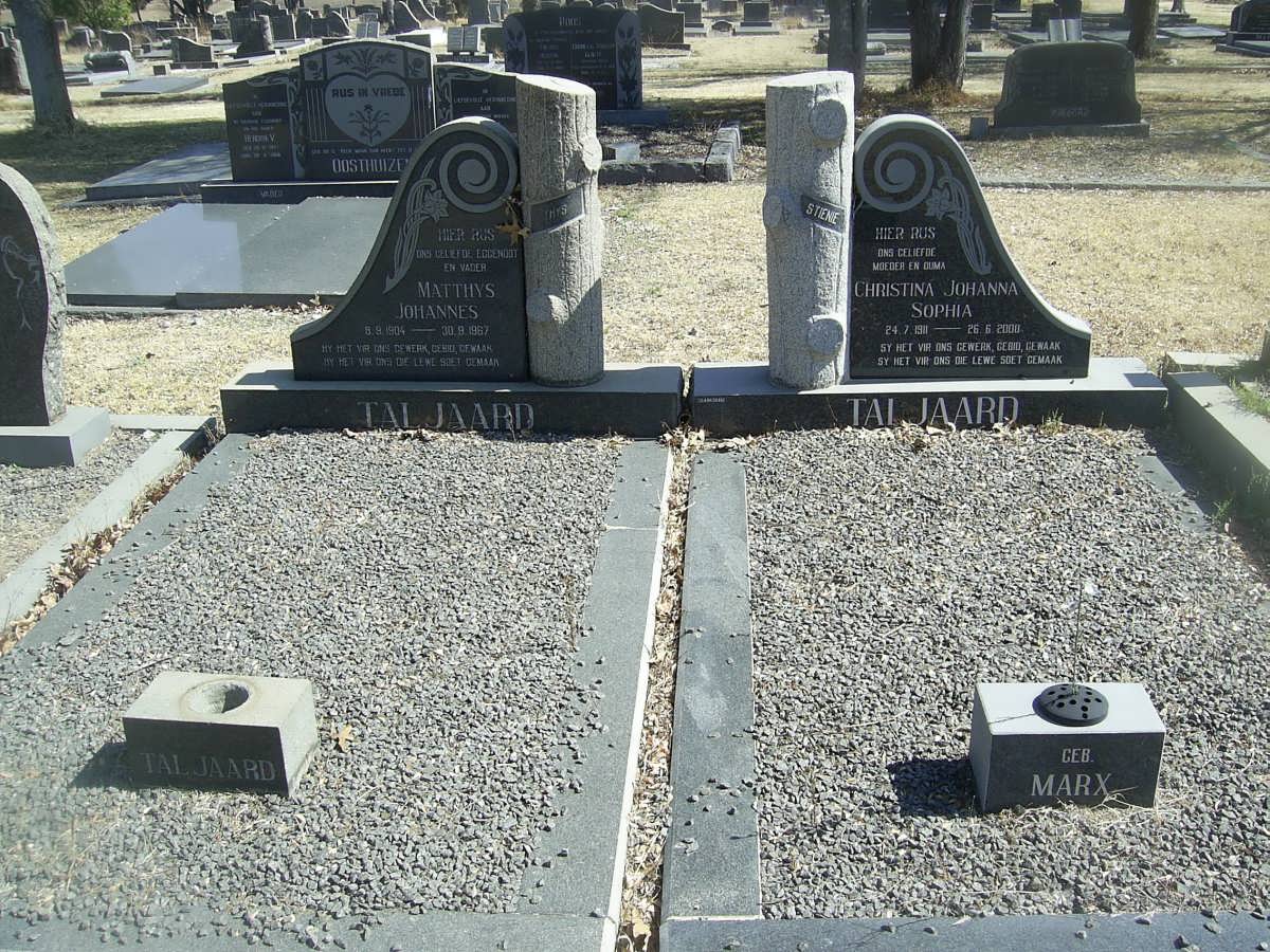TALJAARD Matthys Johannes 1904-1967 &amp; Christina Johanna Sophia MARX