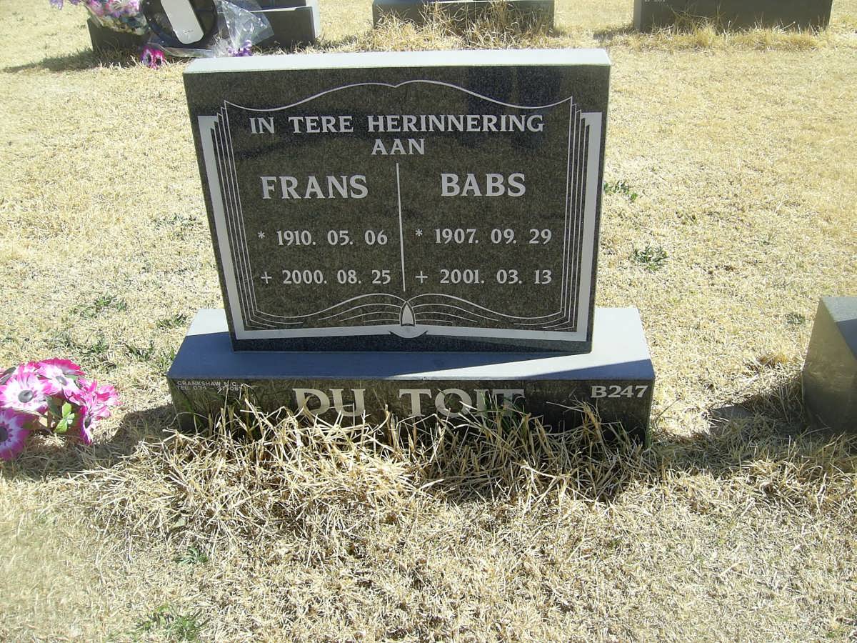 TOIT Frans, du 1910-2000 &amp; Babs 1907-2001