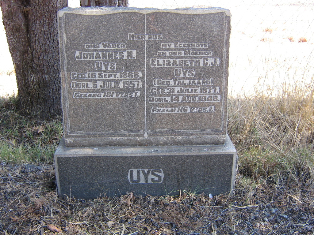 UYS Johannes N. 1868-1957 &amp; Elizabeth C.J. TALJAARD 1877-1948