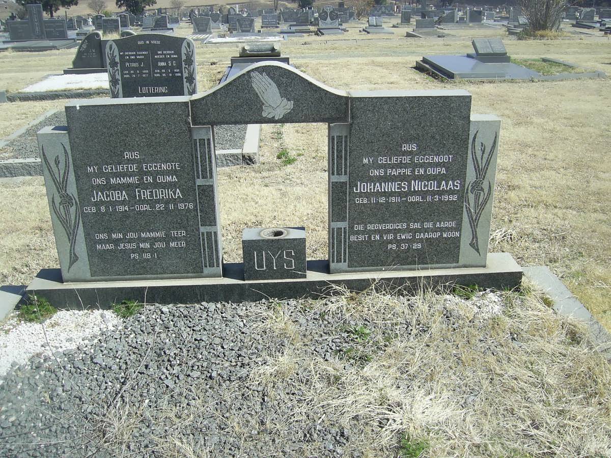 UYS Johannes Nicolaas 1911-1992 &amp; Jacoba Fredrika 1914-1976