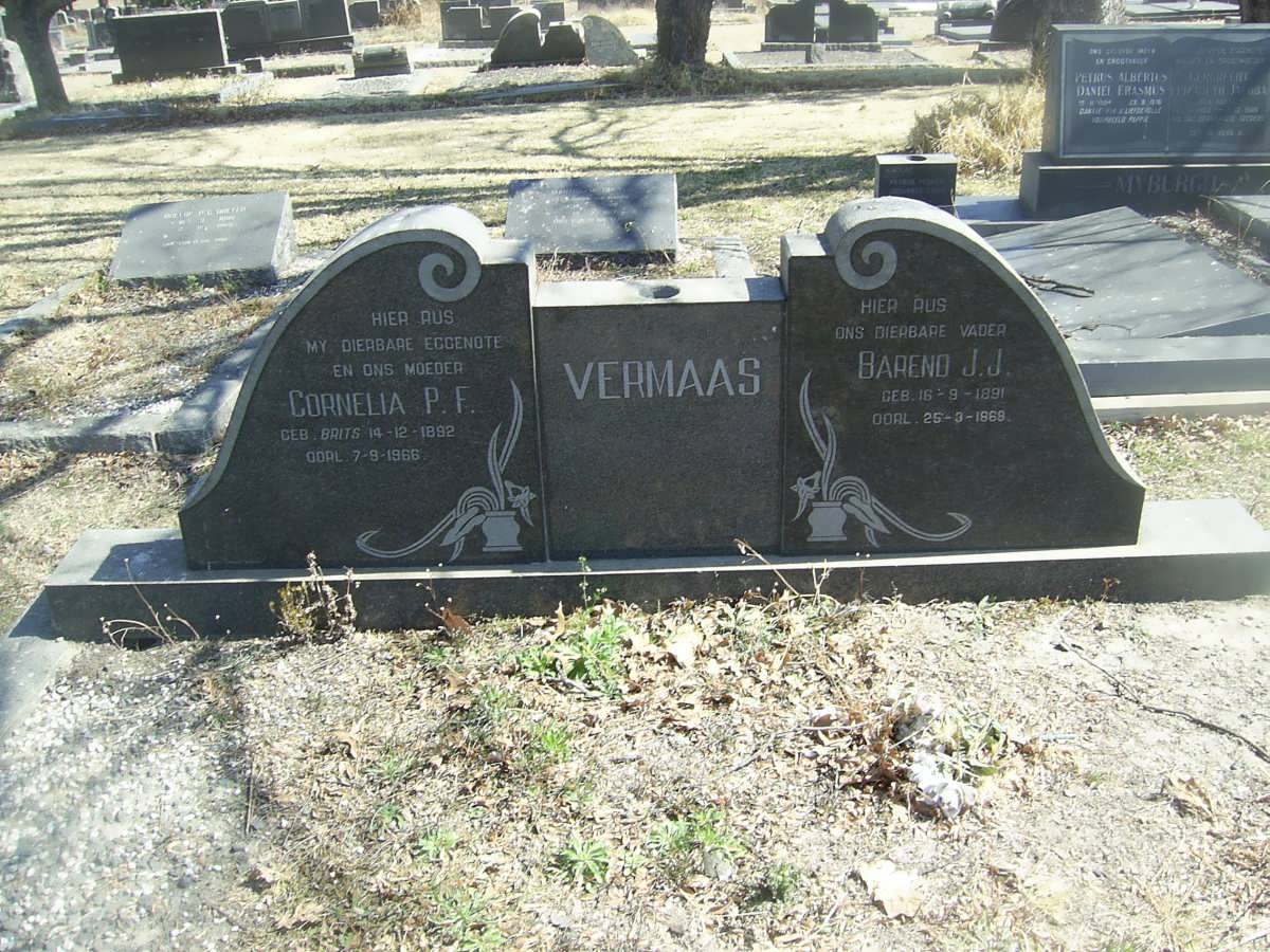 VERMAAS Barend J.J. 1891-1969 &amp; Cornelia P.F. BRITS 1892-1966