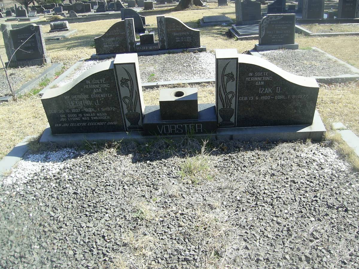 VORSTER Izak O. 1900-1977 &amp; Hester J. 1907-1972