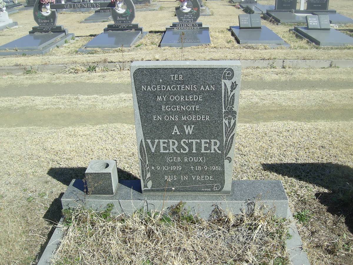 VERSTER A.W. nee ROUX 1919-1981