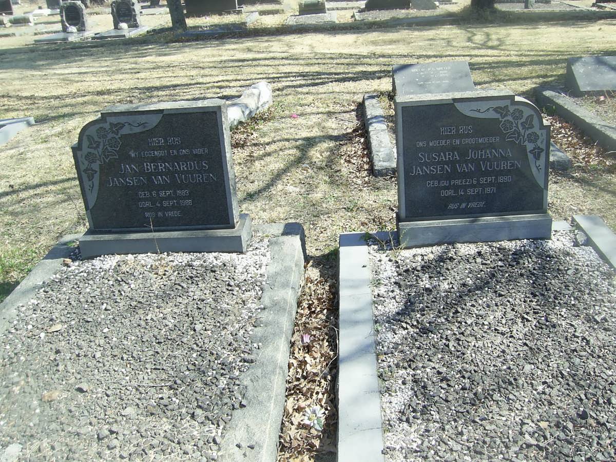 VUUREN Jan Bernardus, Jansen van 1883-1988 &amp; Susara Johanna DU PREEZ 1890-1971