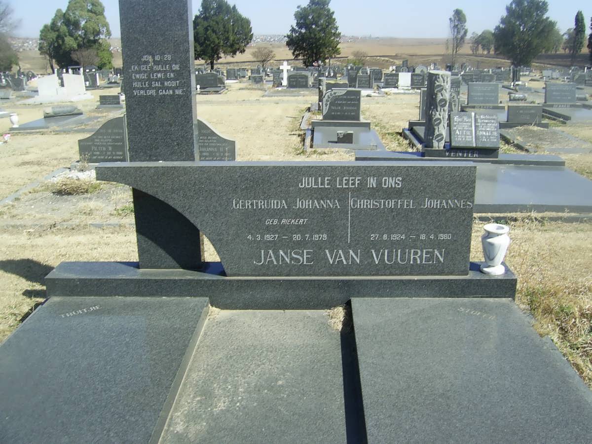 VUUREN Christoffel Johannes, Janse van 1924-1980 &amp; Gertruida Johanna 1927-1979