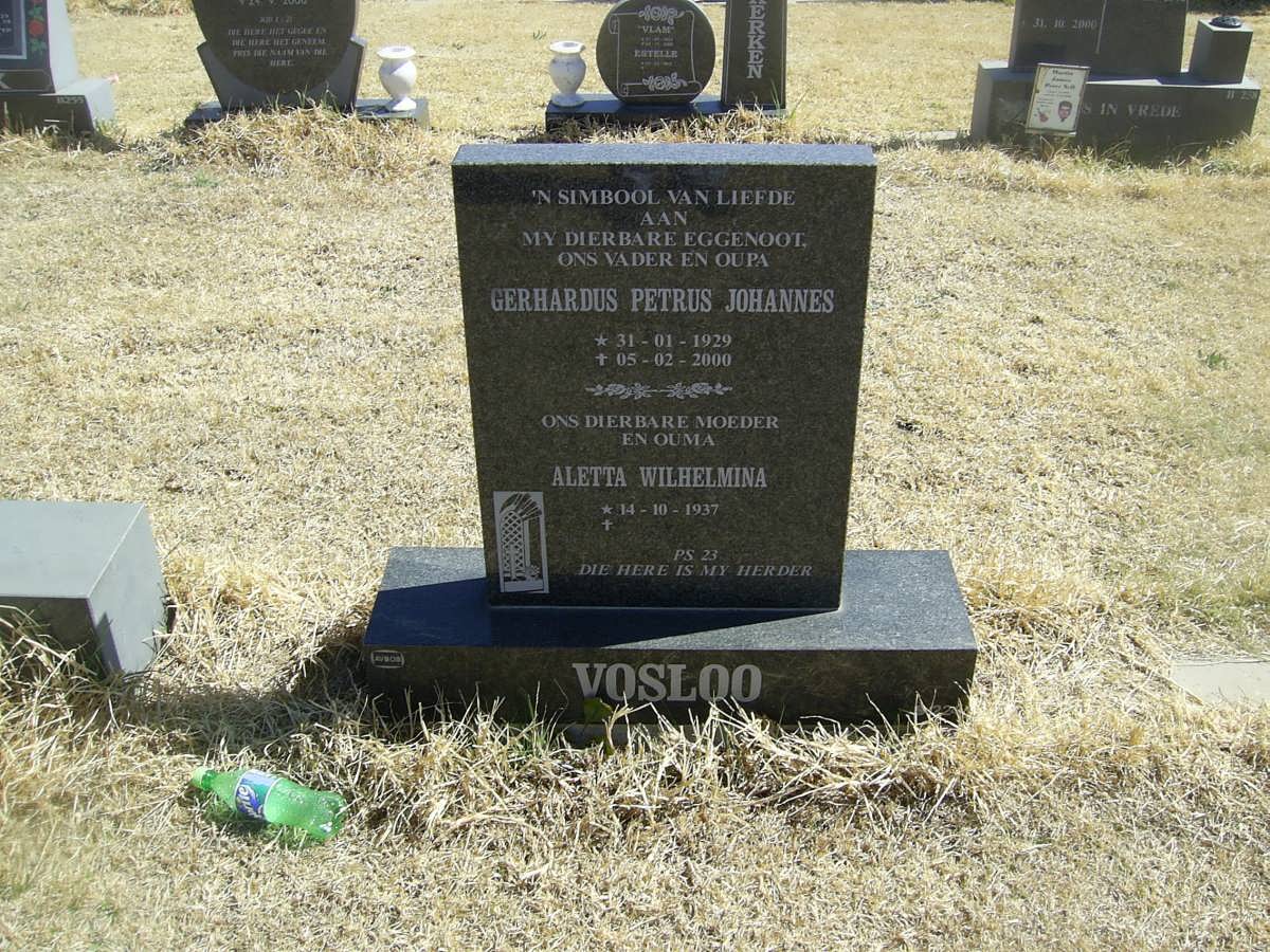 VOSLOO Gerhardus Petrus Johannes 1929-2000 &amp; Aletta Wilhelmina 1937-
