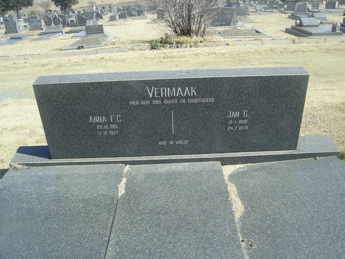 VERMAAK Jan G. 1908-1978 &amp; Anna F.C. 1915-1977