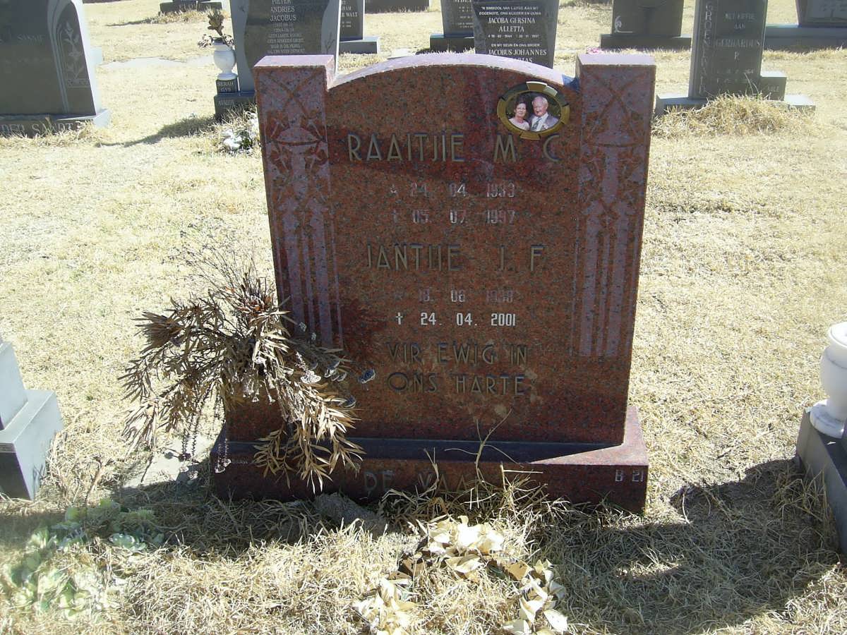 VAAL Jantjie J.F., de 1938-2001 &amp; Raaitjie M.C. 1933-1997