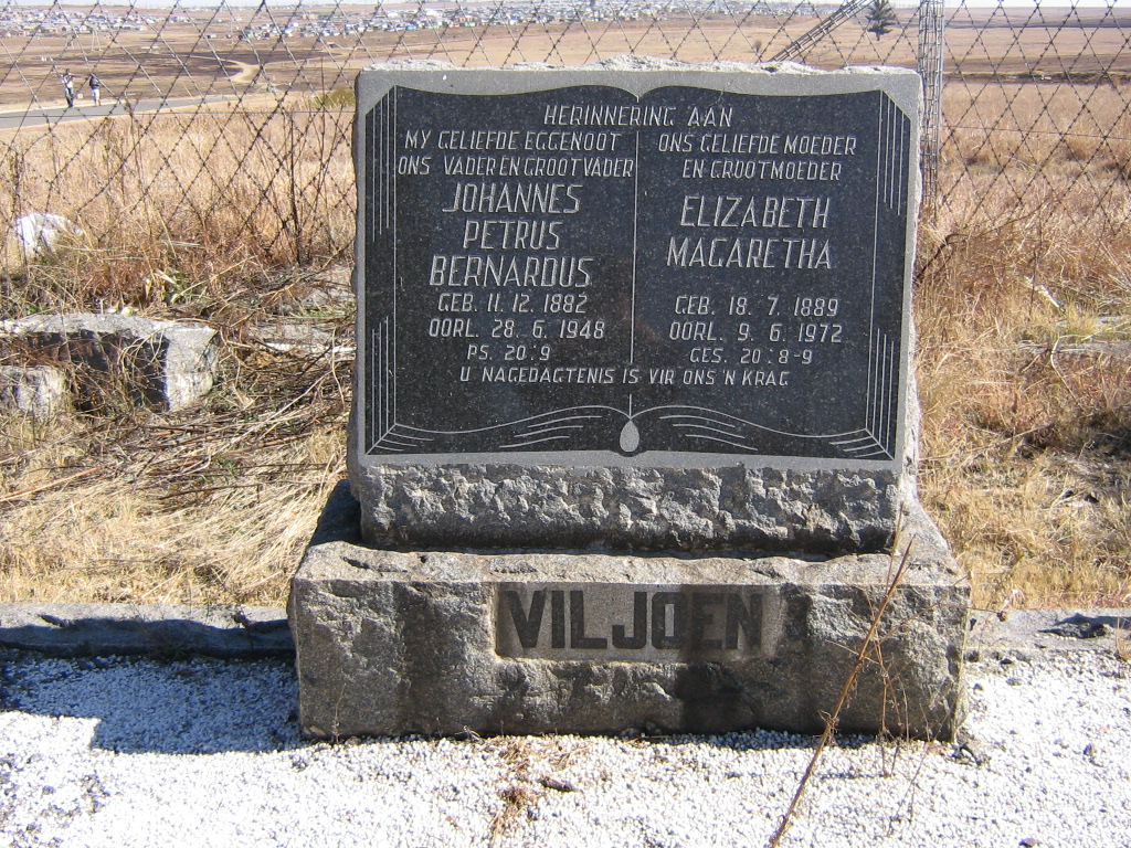 VILJOEN Johannes Petrus Bernardus 1882-1948 &amp; Elizabeth Magaretha 1889-1972