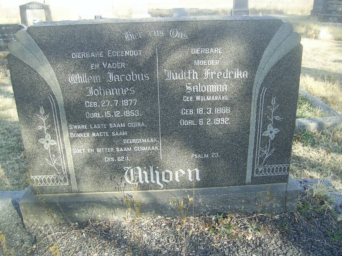 VILJOEN Willem Jacobus Johannes 1877-1953 &amp; Judith Fredrika Salomina WOLMARANS 1886-1992