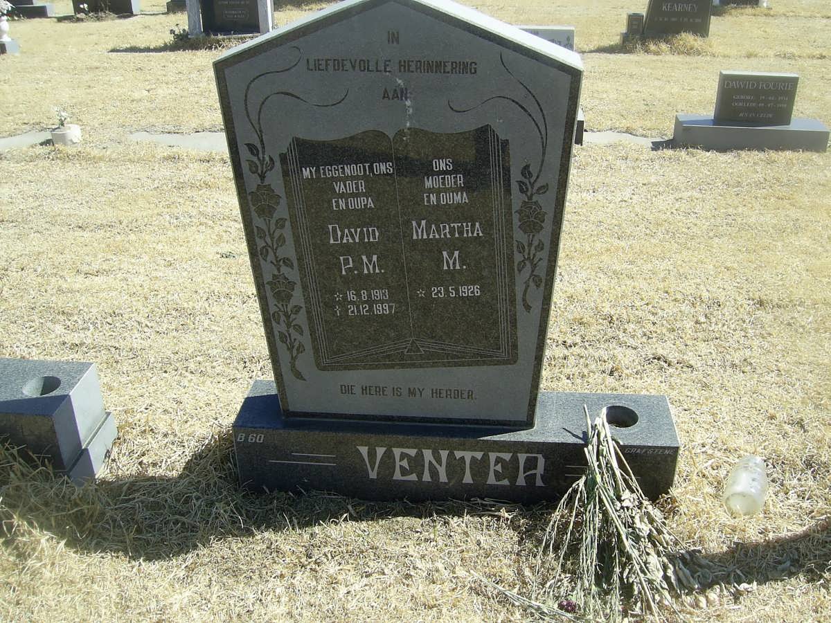 VENTER David P.M. 1913-1997 &amp; Martha M. 1926-
