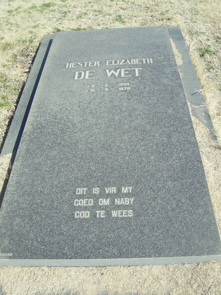 WET Hester Elizabeth, de 1904-1978
