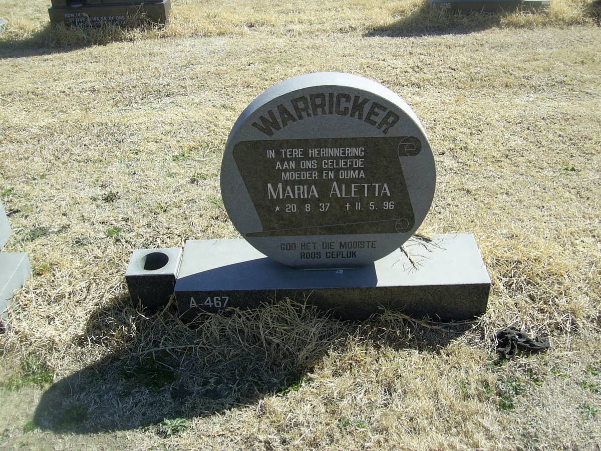 WARRICKER Maria Aletta 1937-1996
