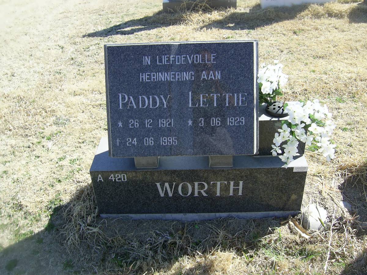 WORTH Paddy 1921-1995 &amp; Lettie 1929-