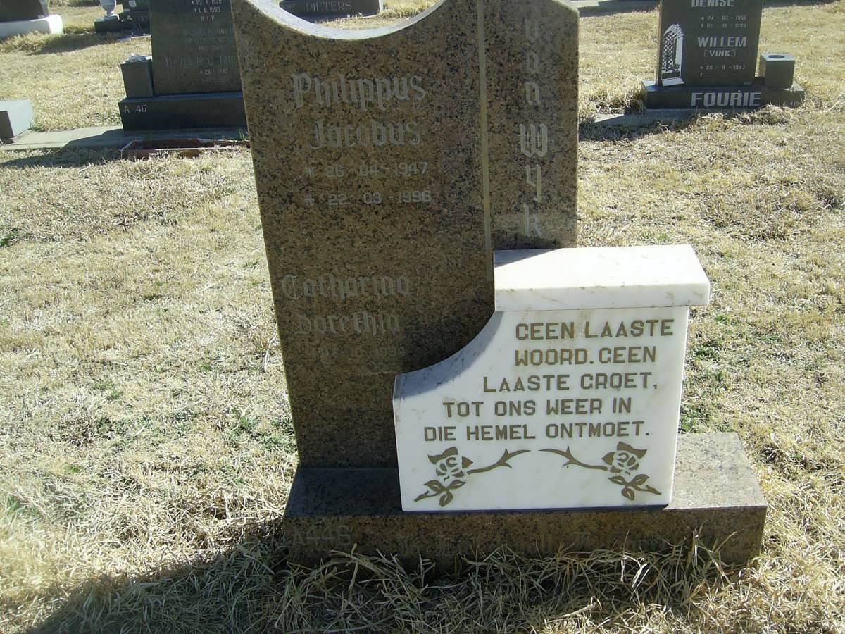 WYK Philippus Jacobus, van  1947-1996 &amp; Catharina Dorthea 1954-