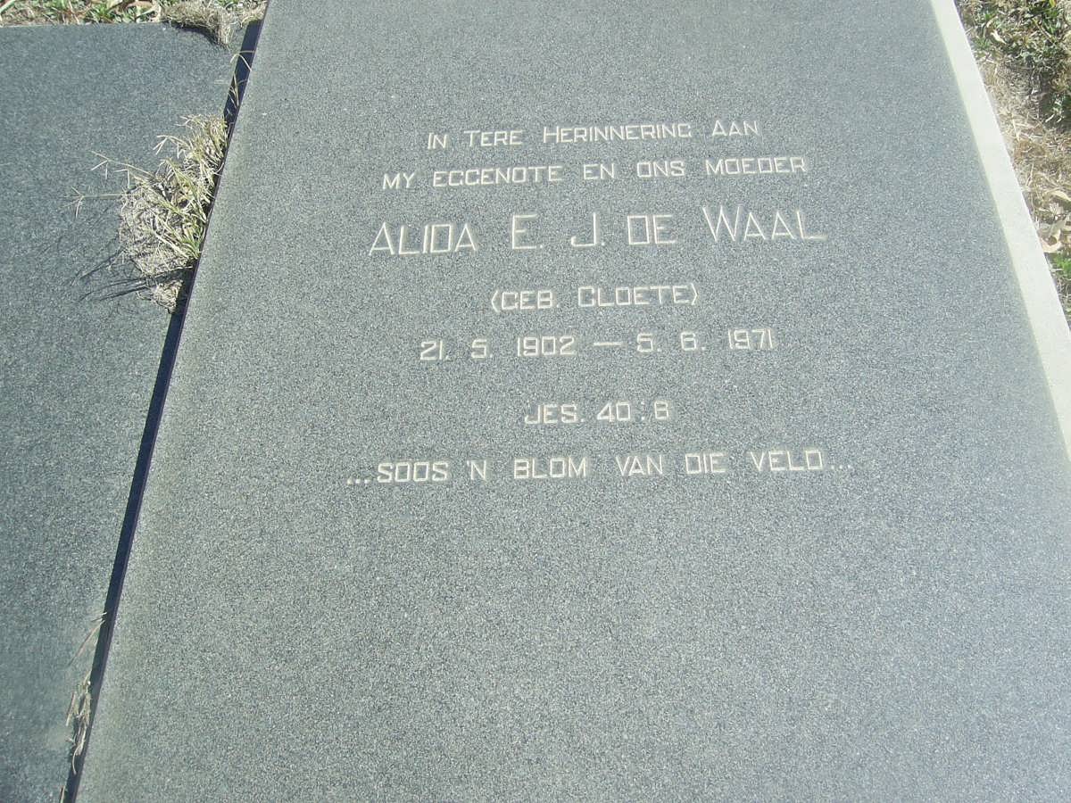WAAL Alida E.J., de nee CLOETE 1902-1971