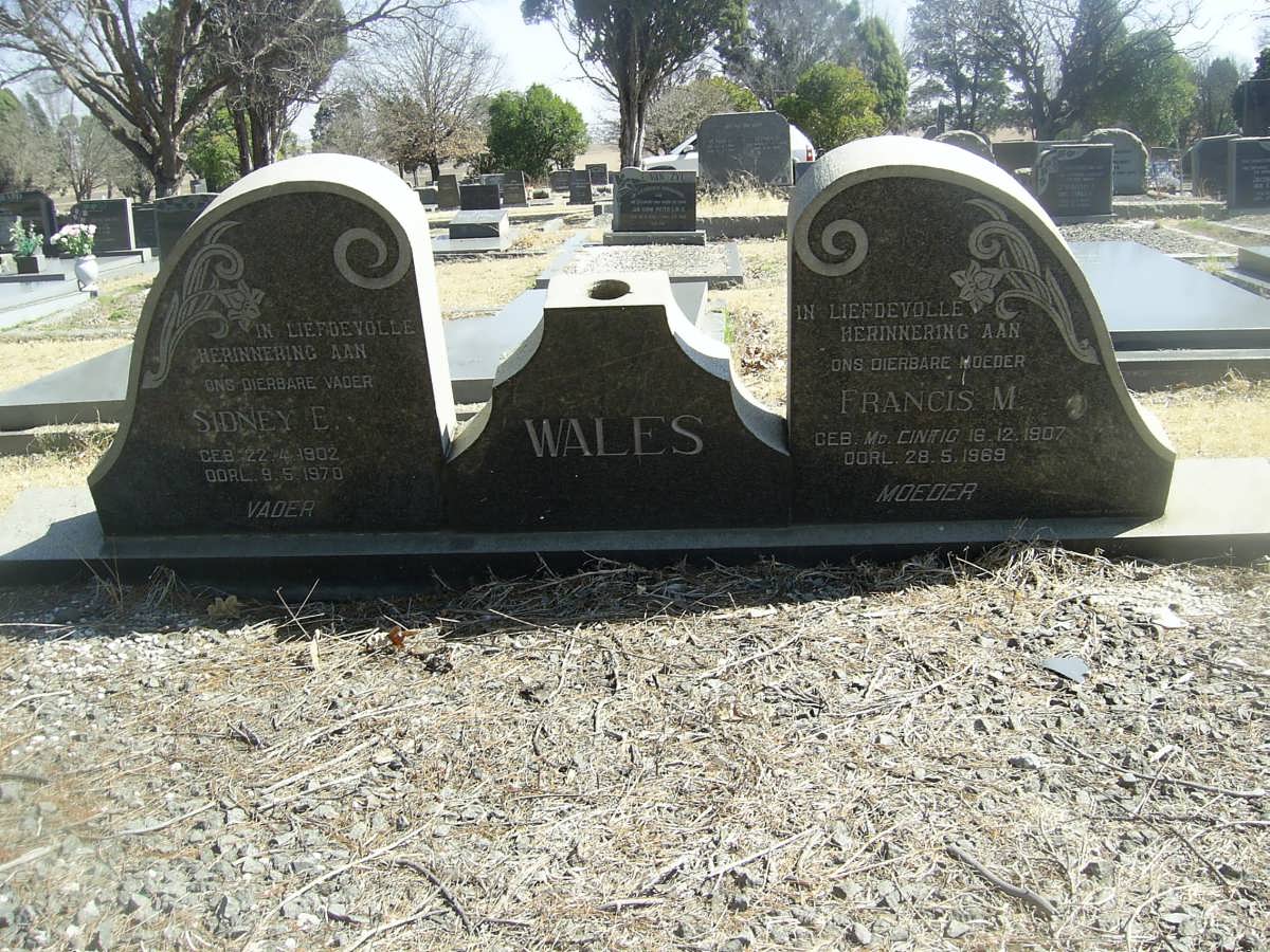 WALES Sidney E, 1902-1970 &amp; Francis M. McCINTIG 1907-1989