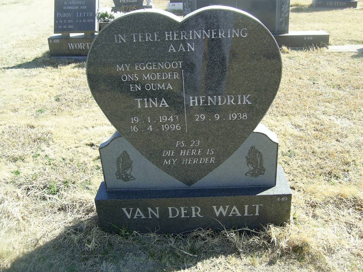 WALT Hendrik, van der 1938-  &amp; Tina 1943-1996