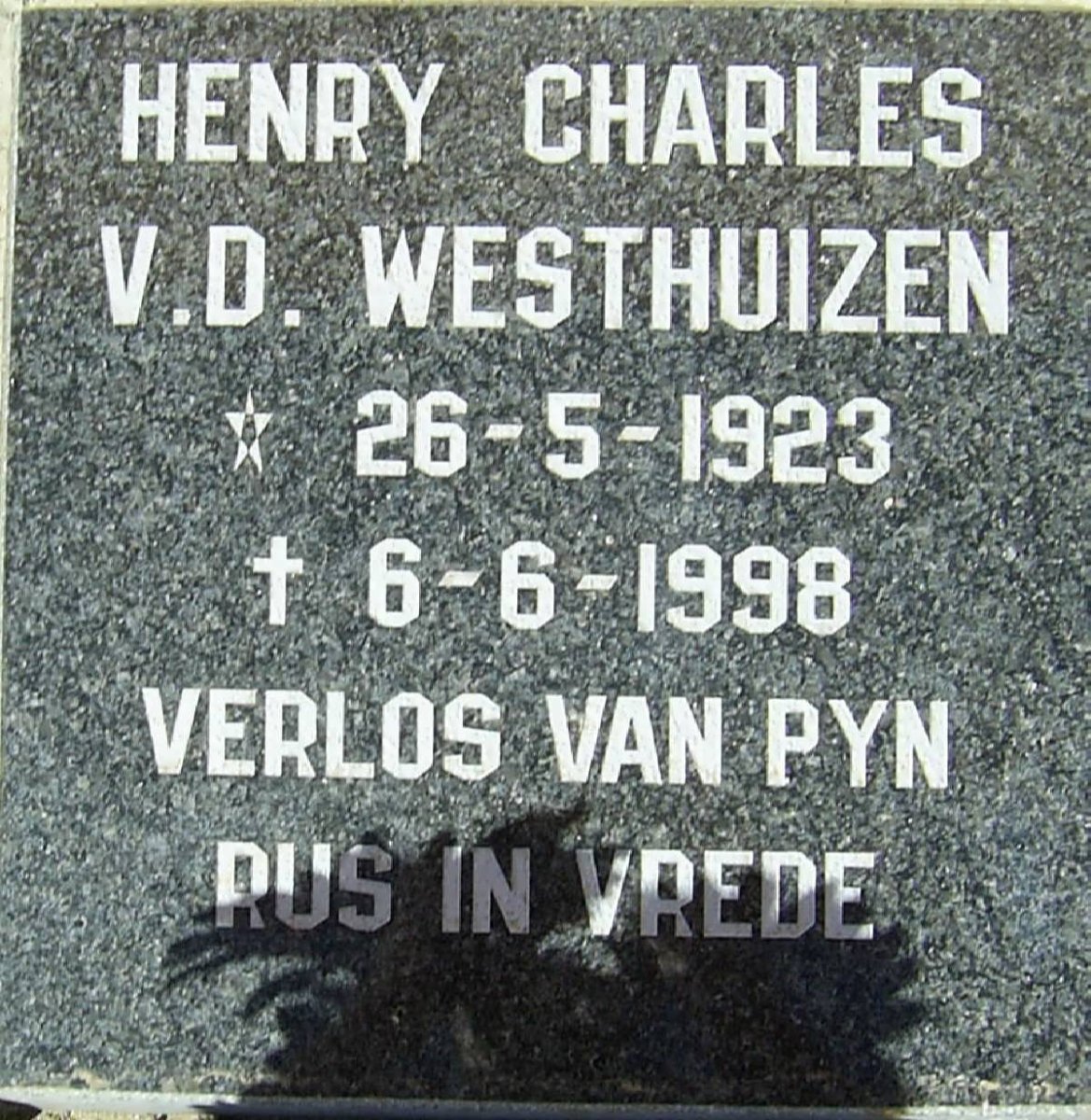 WESTHUIZEN Henry Charles, van der 1923-1998