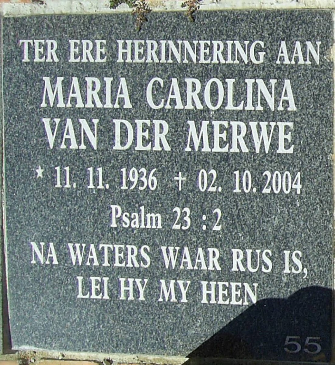 MERWE Maria Carolina, van der 1936-2004
