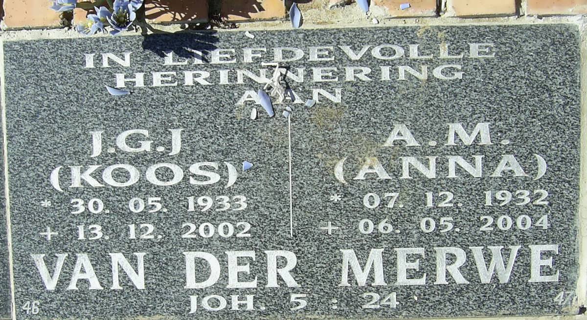 MERWE J.G.J., van der 1933-2002 &amp; A.M. 1932-2004