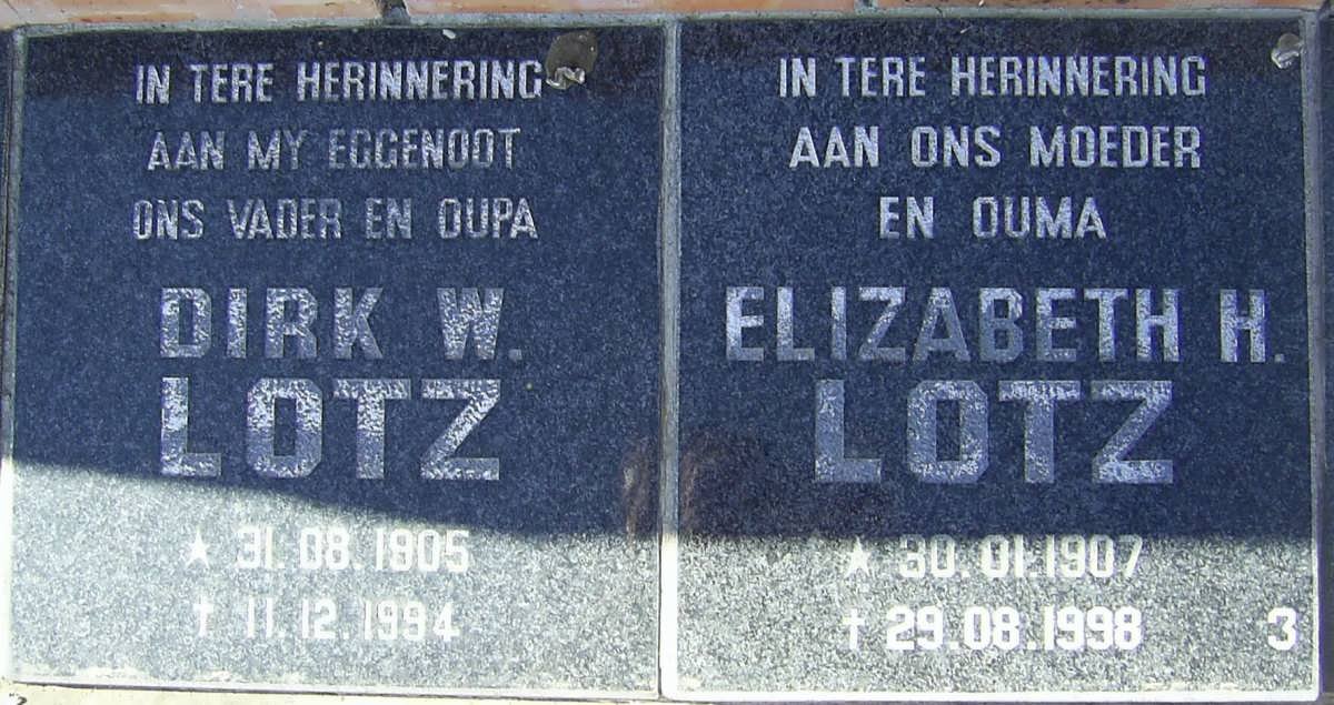 LOTZ Dirk W. 1905-1994 &amp; Elizabeth H. 1907-1998