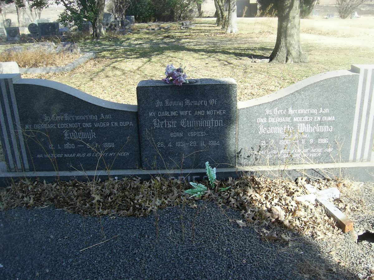 ? Lodewyk 1900-1968 &amp; Jeanette Wilhelmina 1906-1986 :: CUNNIGTON Betsie nee SPIES 1931-1964