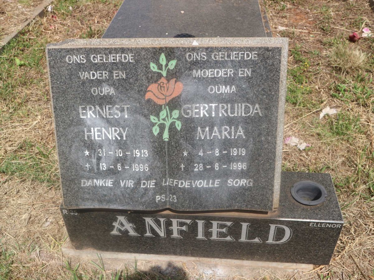 ANFIELD Ernest Henry 1913-1996 &amp; Gertruida Maria 1919-1996