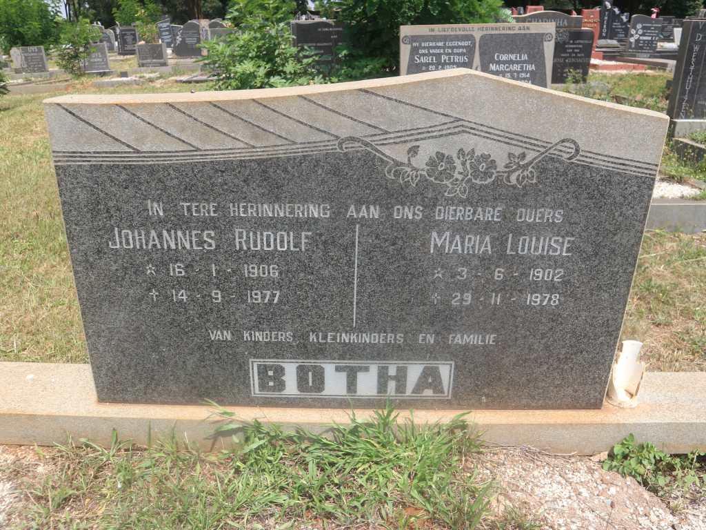 BOTHA Johannes Rudolf 1906-1977 &amp; Maria Louise 1902-1978