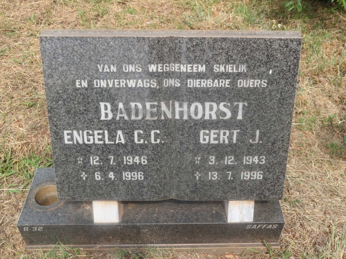 BADENHORST Gert J. 1943-1996 &amp; Engela C.C. 1946-1996