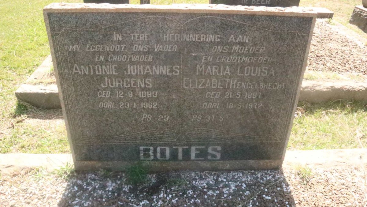 BOTES Antonie Johannes Jurgens 1893-1962 &amp; Maria Louisa Elizabeth ENGELBRECHT 1897-1972