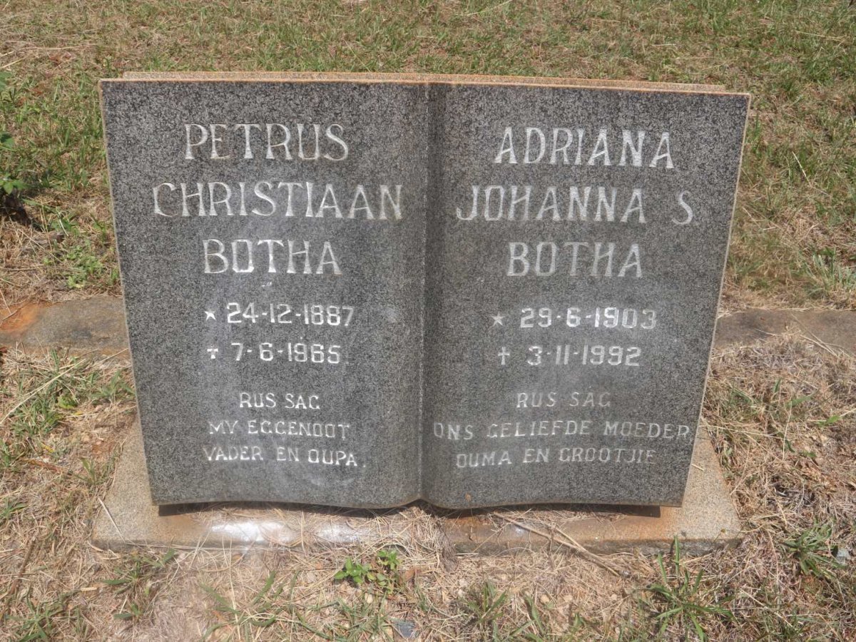 BOTHA Petrus Christiaan 1887-1965 &amp; Adriana Johanna S. 1903-1992