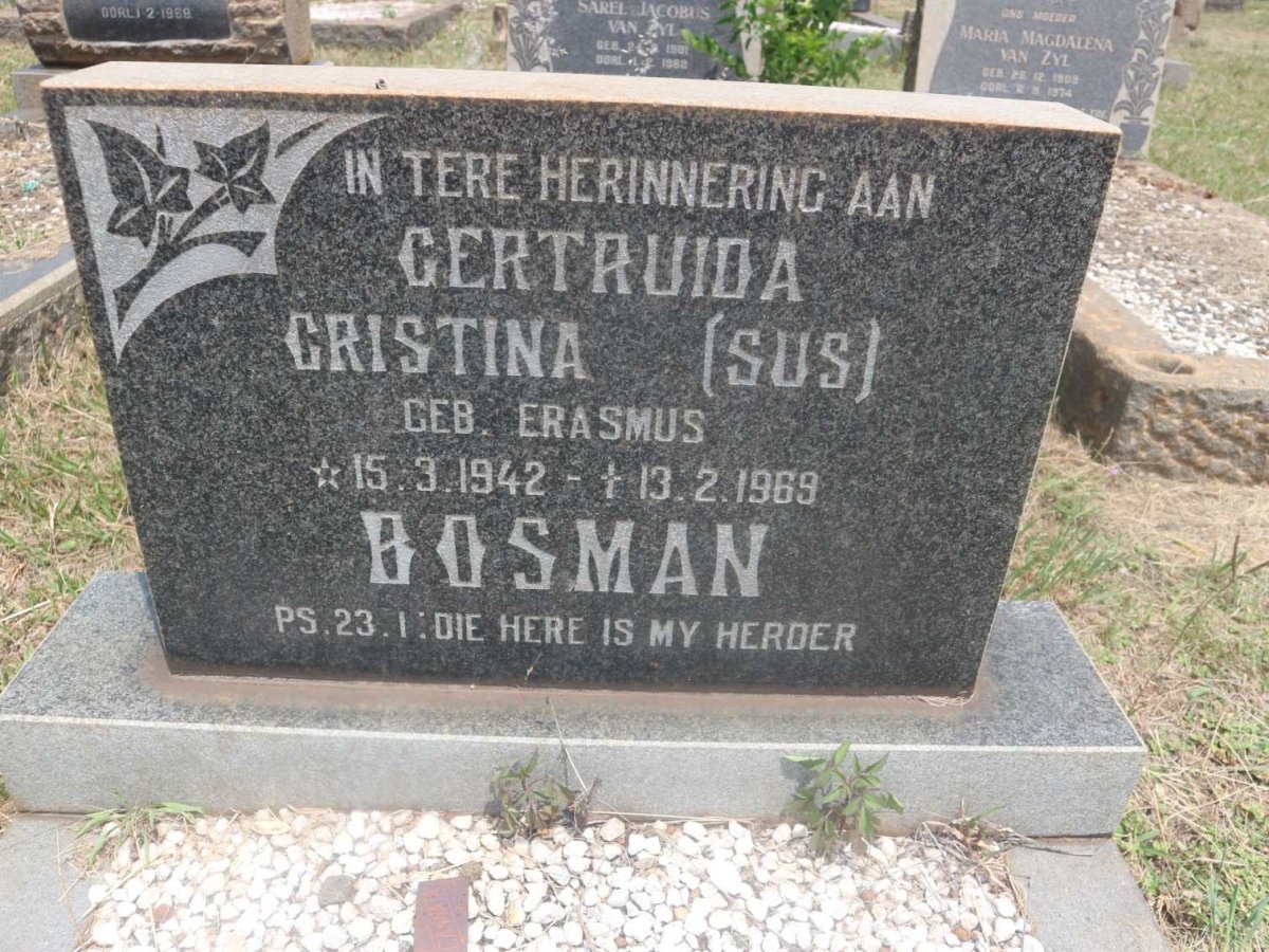 BOSMAN Gertruida Christina nee ERASMUS 1942-1969