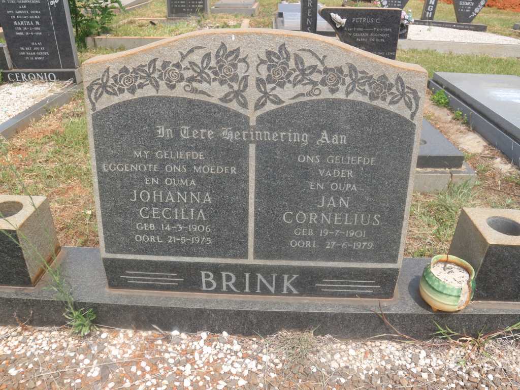 BRINK Jan Cornelius 1901-1979 &amp; Johanna Cecilia 1906-1975