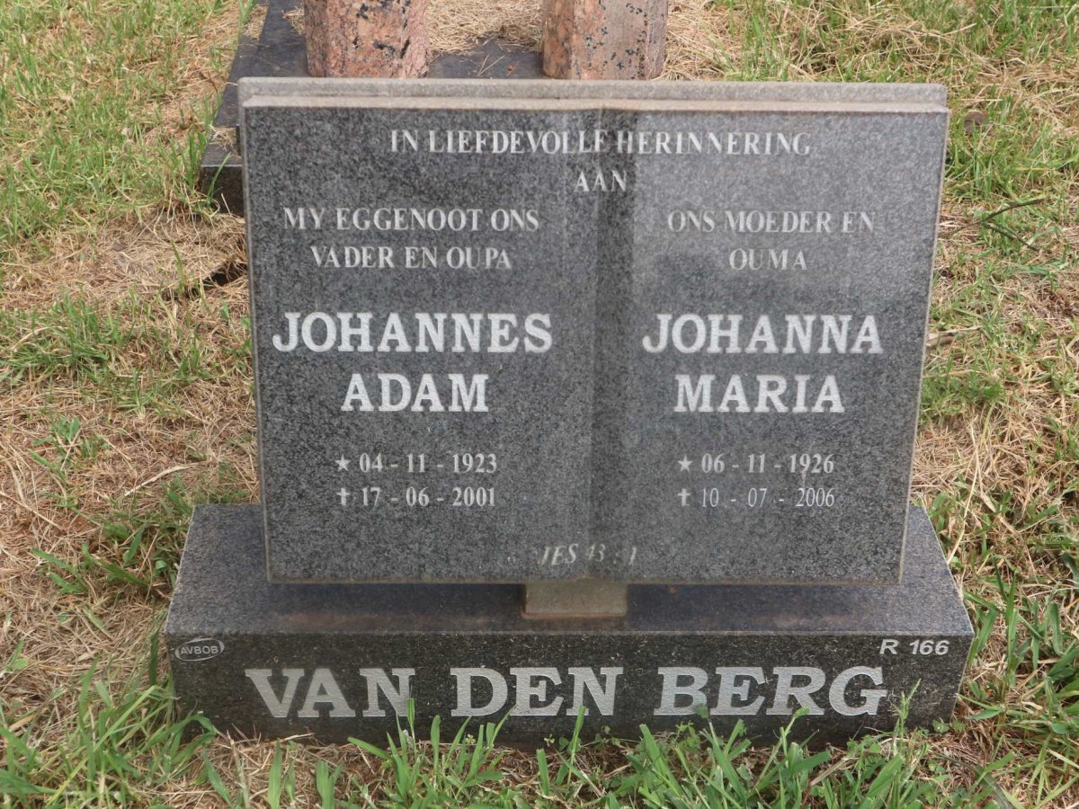 BERG Johannes Adam, van den 1923-2001 &amp; Johanna Maria 1926-2006