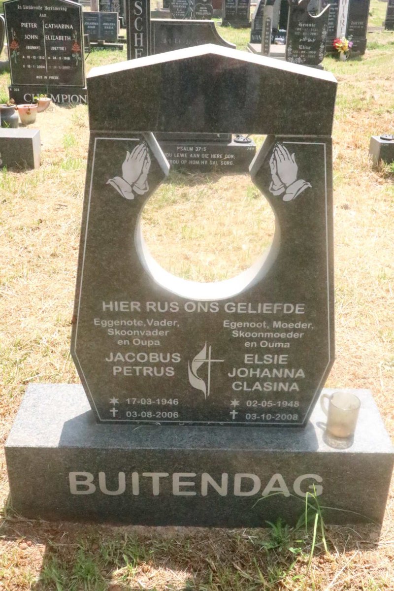 BUITENDAG Jacobus Petrus 1946-2006 &amp; Elsie Johanna Clasina 1948-2008