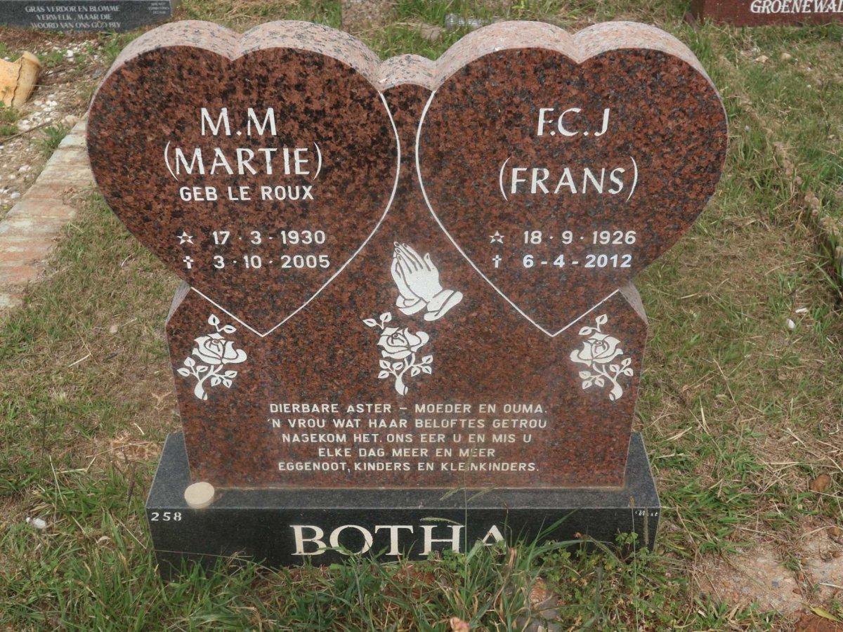 BOTHA F.C.J. 1926-2012 &amp; M.M. LE ROUX 1930-2005