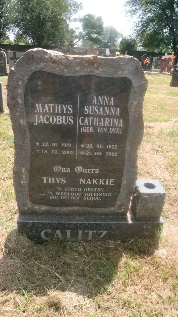 CALITZ Mathys Jacobus 1919-2003 &amp; Anna Susanna Catharina VAN DYK 1922-2002