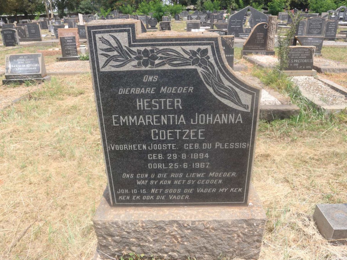 COETZEE Hester Emmarentia Johanna  voorheen JOOSTE nee DU PLESSIS 1894-1967