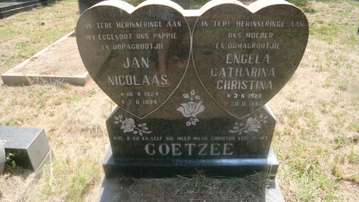 COETZEE Jan Nicolaas 1924-1994 &amp; Engela Catharina Christina 1920-1996