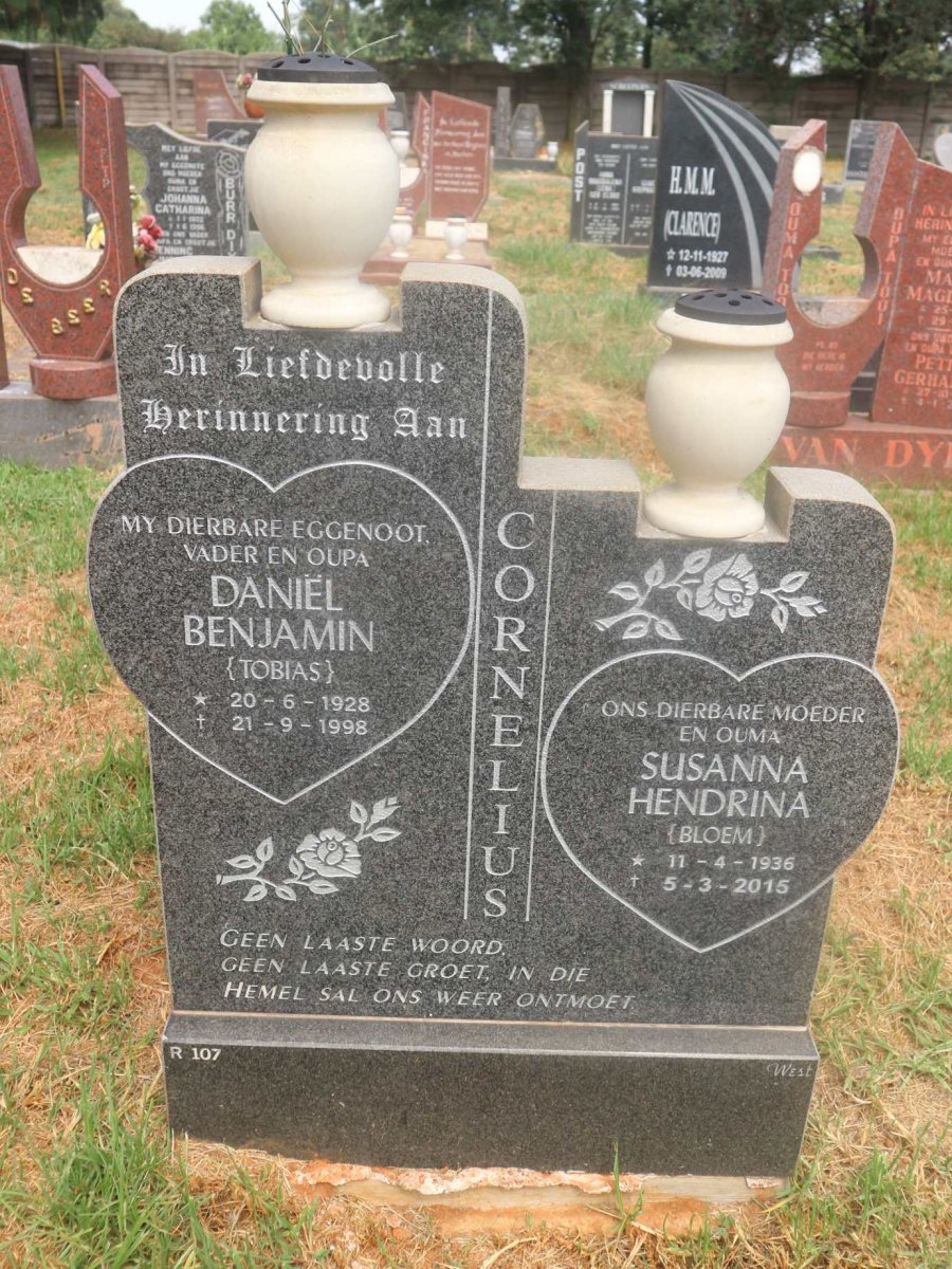 CORNELIUS Daniël Benjamin 1928-1998 &amp; Susanna Hendrina BLOEM 1936-2015