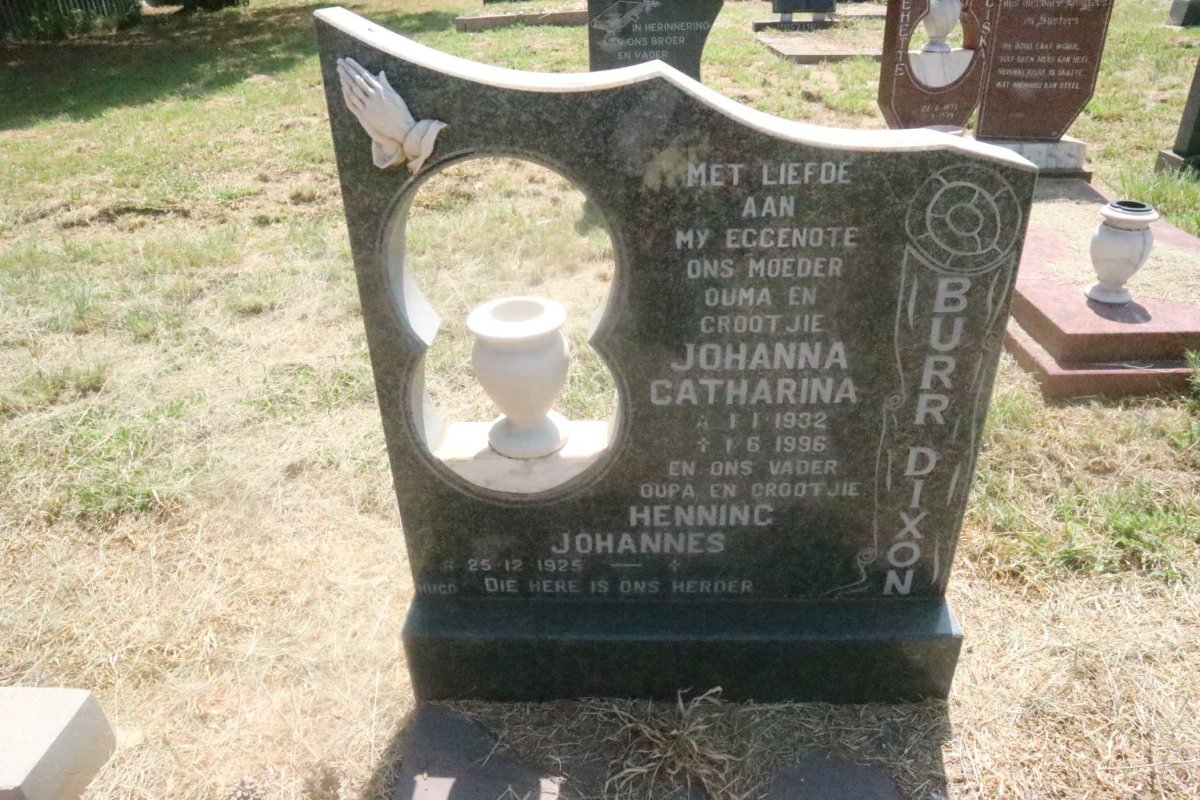 DIXON Henning Johannes, BURR 1925- &amp; Johanna Catharina 1932-1996