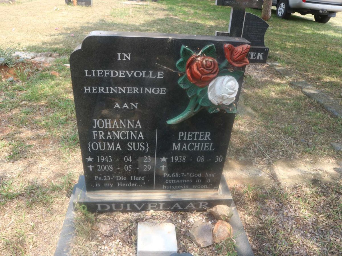 DUIVELAAR Pieter Machiel 1938- &amp; Johanna Francina 1943-2008
