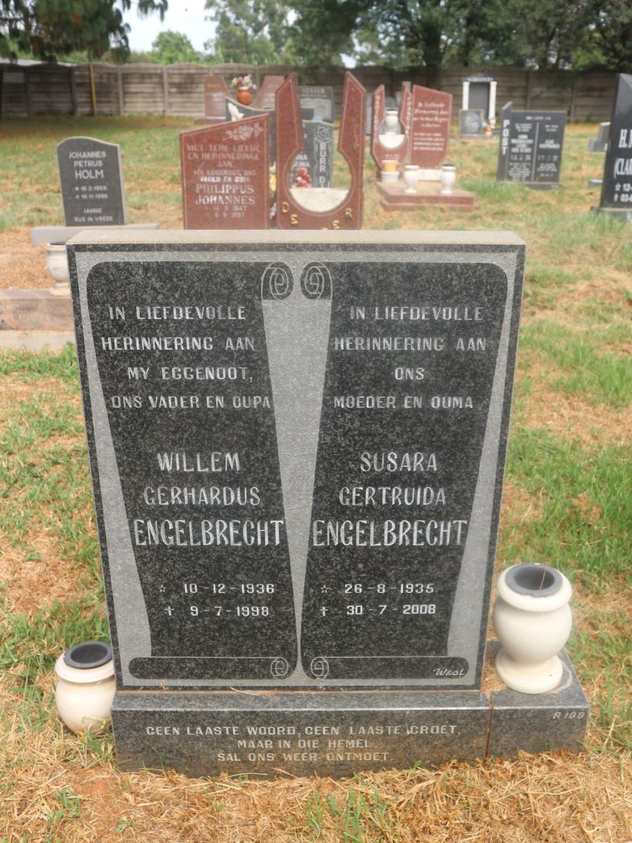 ENGELBRECHT Willem Gerhardus 1936-1998 &amp; Susara Gertruida 1935-2008