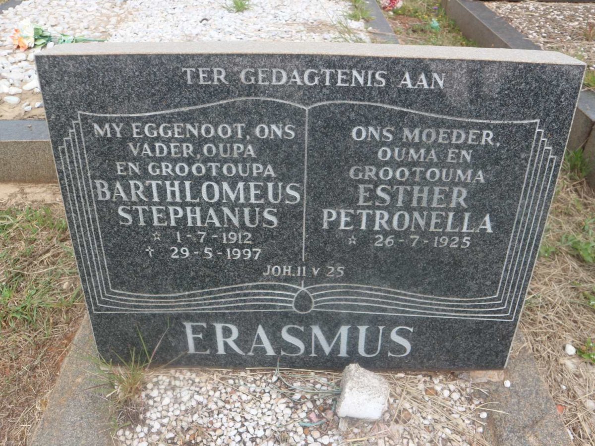 ERASMUS Barthlomeus Stephanus 1912-1997 &amp; Esther Petronella 1925-