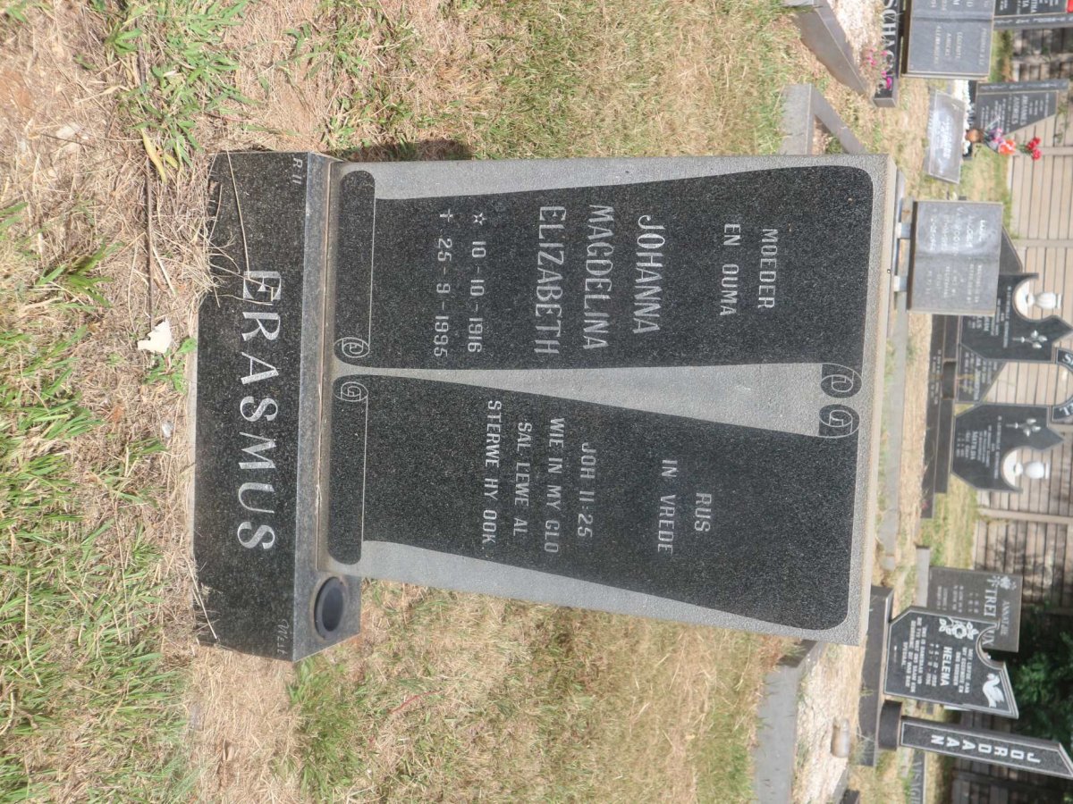 ERASMUS Johanna Magdelina Elizabeth 1916-1995
