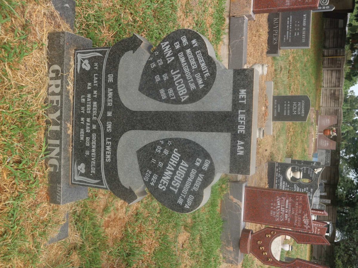GREYLING August Johannes 1924-2010 &amp; Anna Jacoba 1927-1998