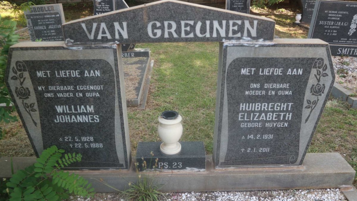 GREUNEN William Johannes, van 1928-1988 &amp; Huibrecht Elizabeth HUYGEN 1931-2011